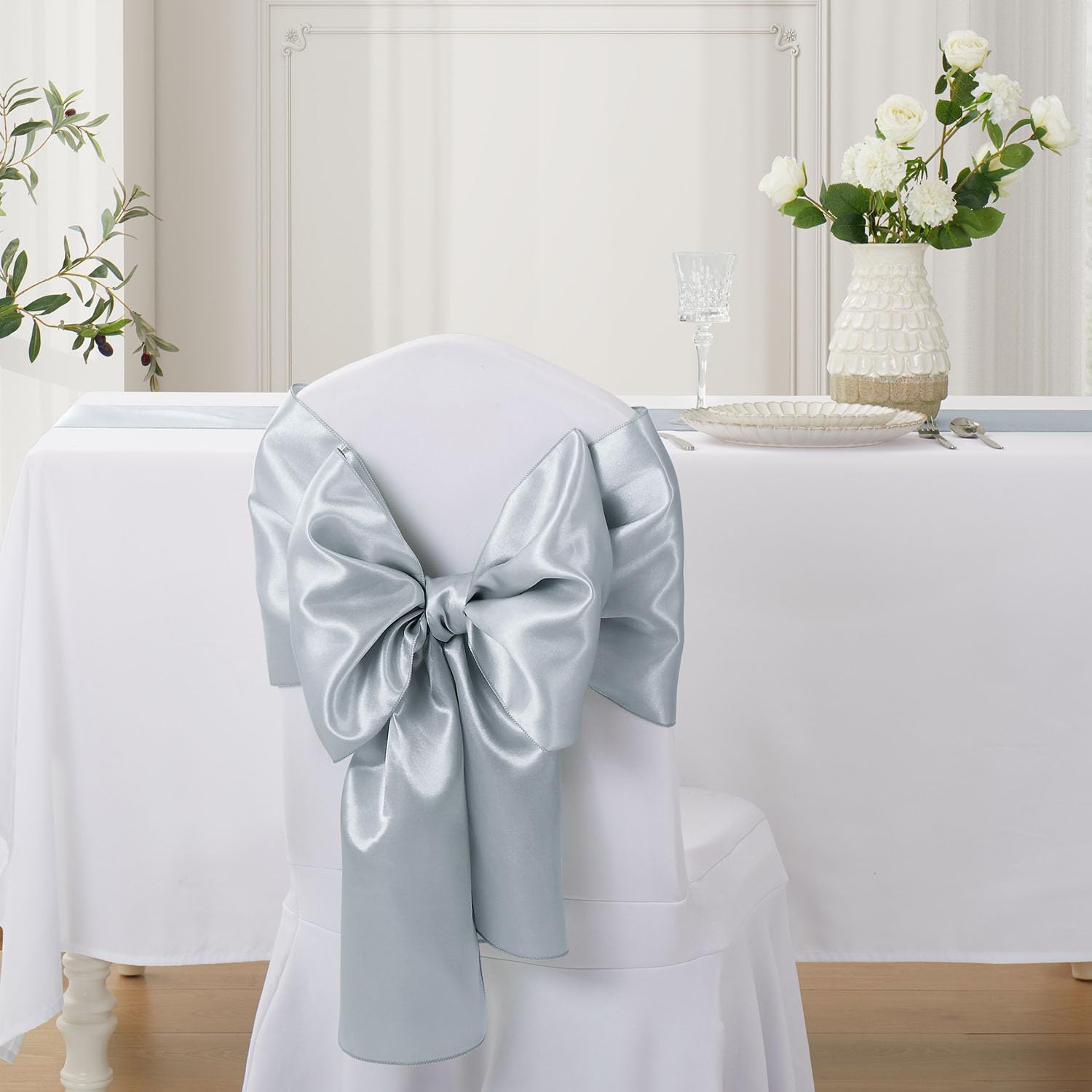 Skiennix Silver Table Runner - Satin Silk-Like Smooth Decor | 12 Pack, 12x108 Inches for Weddings & Parties