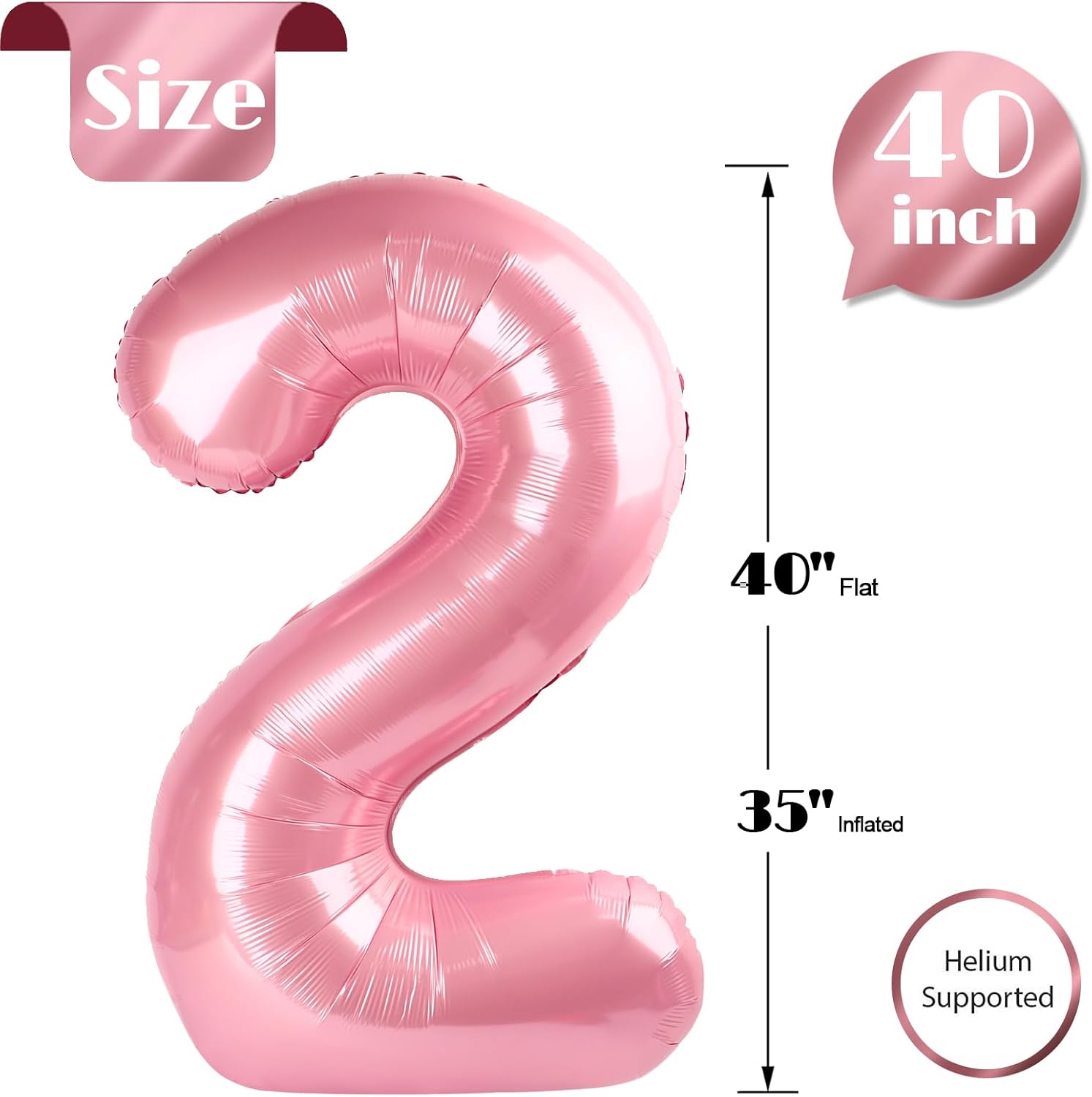 Pearlescent Pink Number 2 Balloon - 40 Inch 2nd Birthday Decoration for Toddlers | Sparkling Party Decor