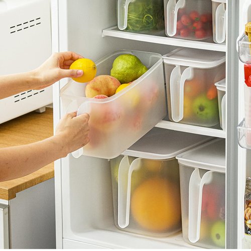 MineSign 4Pack 8L Plastic Storage Containers with Lid Large Square Food Storage Organizer Stackable Refrigerator Organizer with Handle Kitchen Containers for Fruits Vegetables Meat Egg
