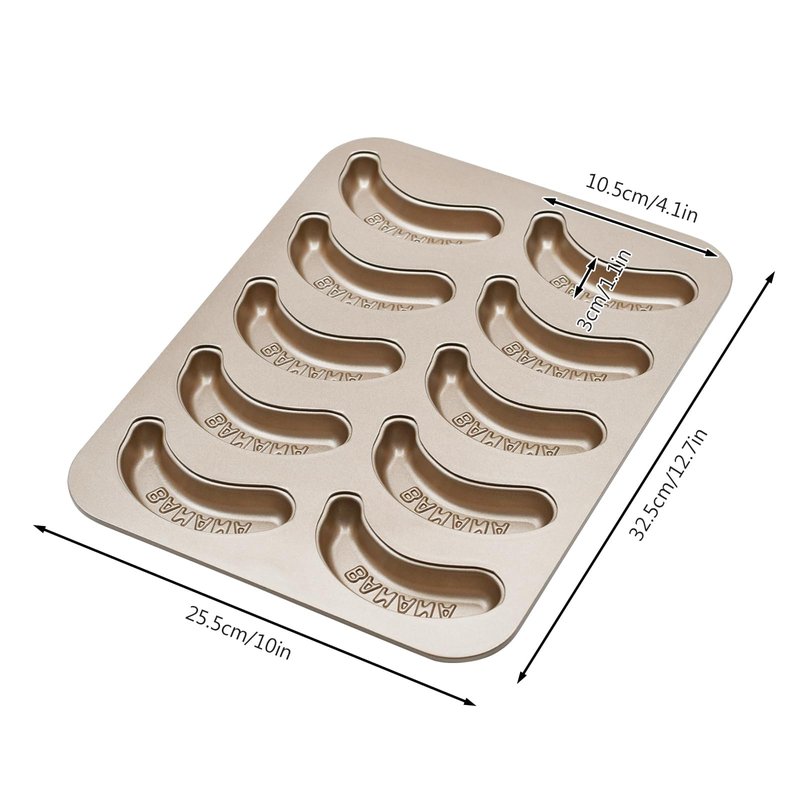 BSDLZCH 10 Cavity Banana Shape Cake Pan, Carbon Steel Banana Baking Pan Non-Stick Banana Cake Mold Set Funny Fruit Shape Baking Mold Dessert DIY Decoration for Kitchen and Bakery