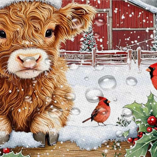 PZMPZM Highland Cow Christmas Shower Curtain 70x70 Inch Rustic Farmhouse Holiday