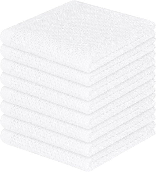 Homaxy 100% Cotton Waffle Weave Dish Cloths - Ultra Soft & Absorbent Quick Drying, 12x12 Inches, 8-Pack, White