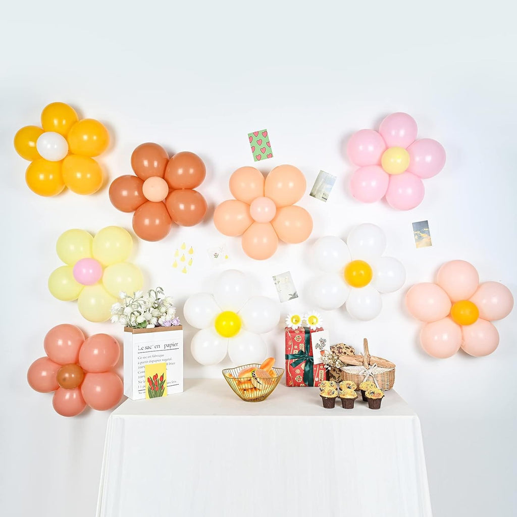 Skiennix Daisy Flower Balloons DIY Kit - Boho Macaron Pastel Party Decorations | 16 Set for Baby Showers & Birthdays