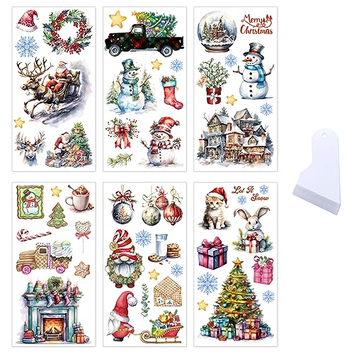 BoomTeck 6 Sheets Christmas Rub on Transfers for Craft & Furniture - Vintage Holiday Stickers, 6x12 Inches (Variation: 6 Sheets Christmas Style)