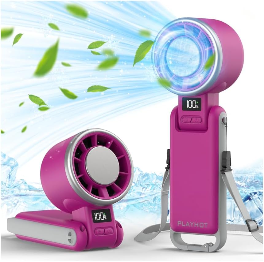 PlayHot Portable Handheld Turbo Fan - Ice Cooling Rechargeable Personal Fan | 5 Speed, 12Hrs Battery Life, Magenta