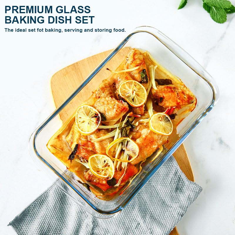 8-Piece Deep Glass Baking Dish Set with Lids - Rectangular Casserole Pans