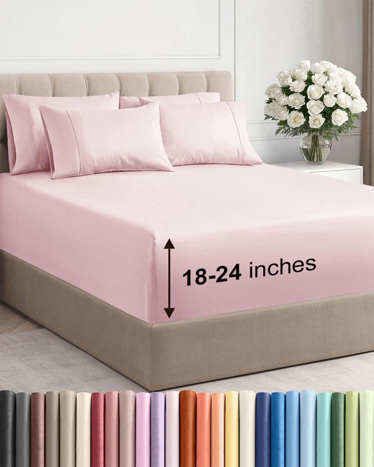 Skiennix Extra Deep King Sheet Set - 6 Piece Breathable Cooling Bedding | Luxury Soft Wrinkle-Free Lavender Pink