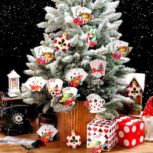 Christmas Wooden Playing Card Ornaments Set - Holiday Tree Decorations