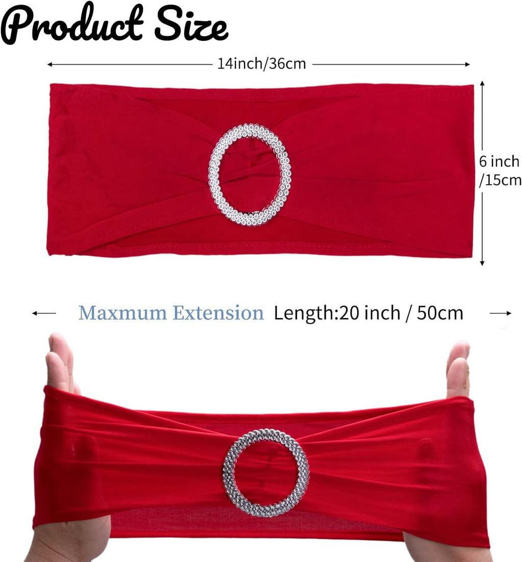 Red Chair Sashes - 10 Pack Stretch Spandex Elastic Chair Bows with Buckle for Wedding Decor