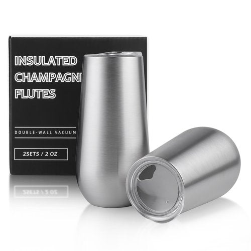 Sivaphe 2Pack Stemless Champagne Flutes Set with Lid Stainless Steel Insulated Vacuum Tumbler Cocktail Cups Reusable Wedding Toasting Method 6 Ounce Blue