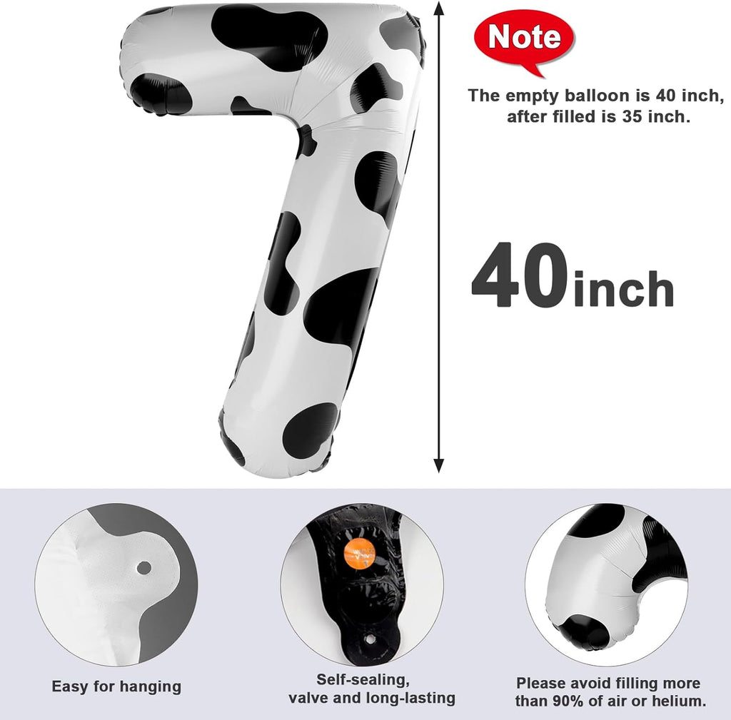 Skiennix 40-Inch Balloon Number 7 - Elegant White & Black Birthday Decor for All Ages | Perfect for Engagements & Weddings