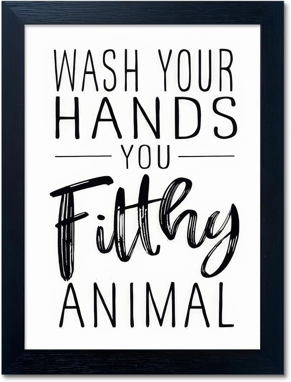 Regine Switzerland Black and White Bathroom Decor - Framed Canvas Art for Kids' Washroom
