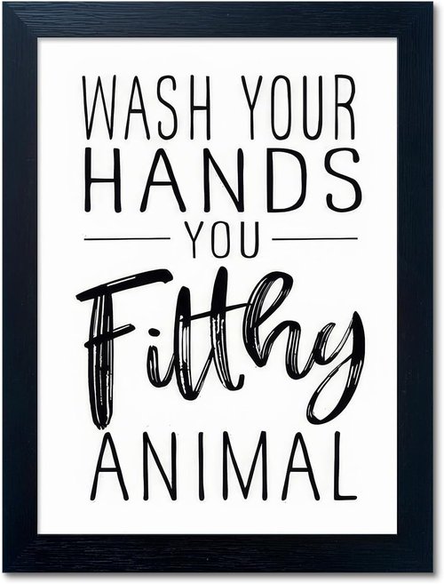 Bathroom Quotes Wall Decor | Black and White Canvas Art - Small Framed Toilet Decor for Kids