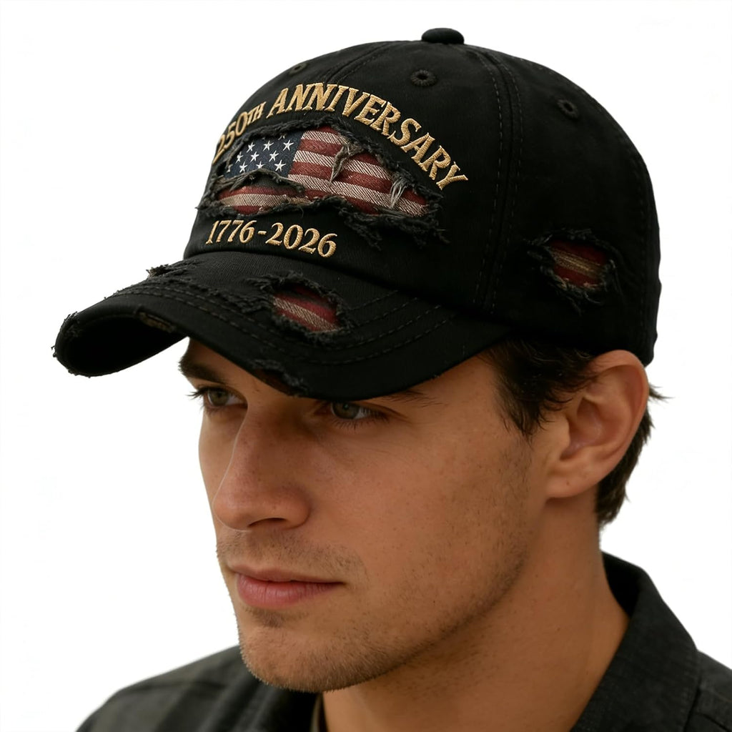250 Anniversary USA Hat - Ripped Denim Baseball Cap for Men & Women | Celebrate 250 Years