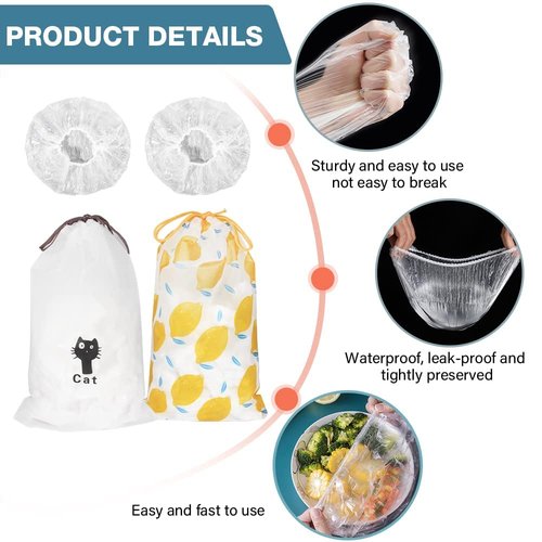 200PCS Plastic Bowl Covers Reusable, Thicken Food Covers Elastic Bowl Covers for Bread Proofing, Picnic Leftover Covers Stretch Plastic Cover Food for Family Outdoor Picnic