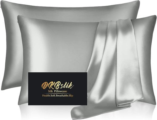 Mulberry Silk Pillowcase Set - 2 Queen Size Anti-Acne Pillowcases for Hair & Skin | Silver Grey