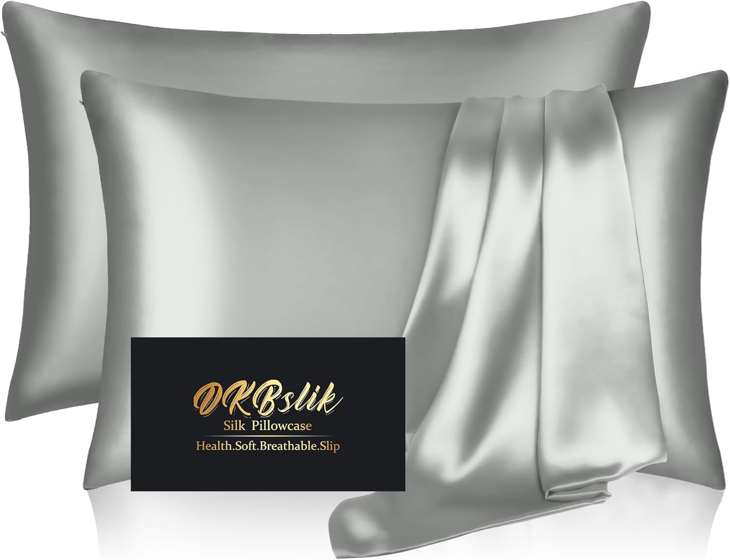 Mulberry Silk Pillowcases by Skiennix - Smooth & Anti-Acne Standard Set of 2 | Silver Grey with Zipper