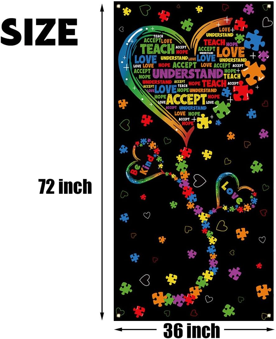 Skiennix Autism Awareness Door Cover - Puzzle Piece Heart Design for Home & Party Decor