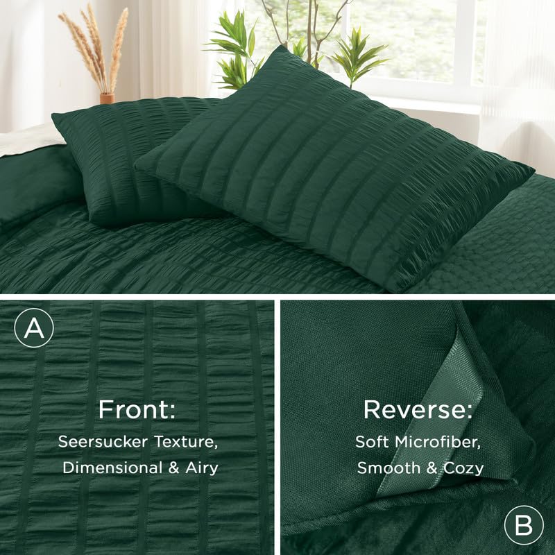 Dark Green Seersucker California King Comforter Set - 3 Pieces