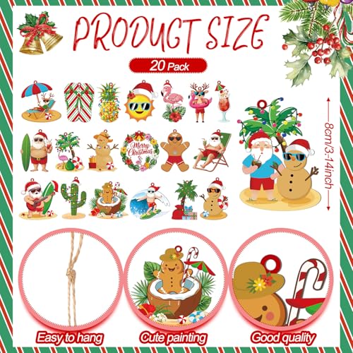 MorningRo Fresh 20 Pcs Tropical Christmas in July Metal Tree Ornaments - Beach Santa Flamingos Coconut Decor