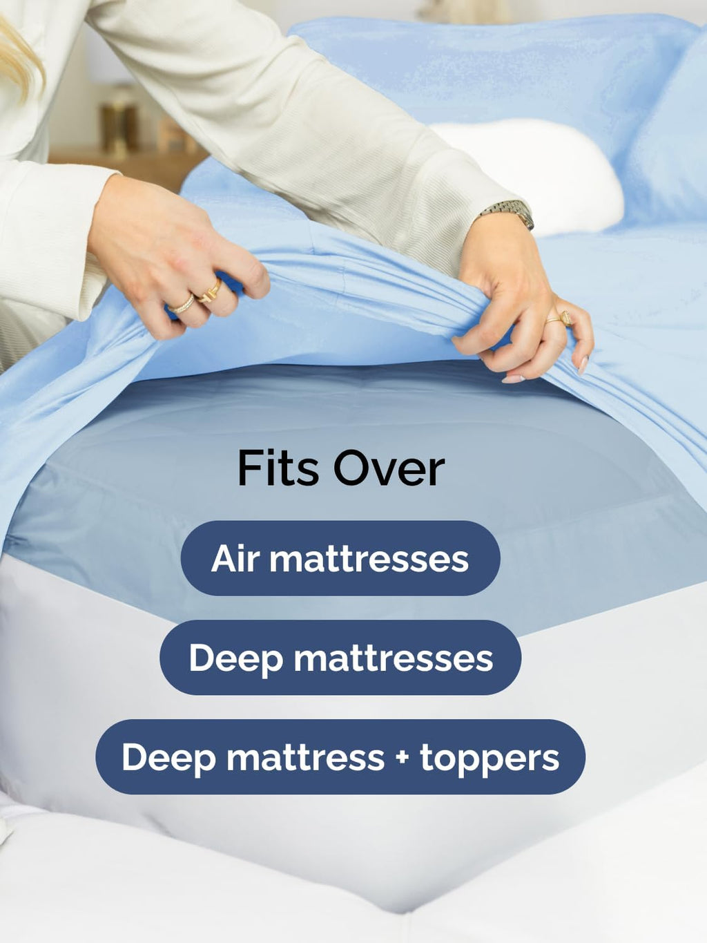 Skiennix Extra Deep King Sheet Set - 6 Piece Breathable Cooling Bedding - Soft Wrinkle-Free Light Blue