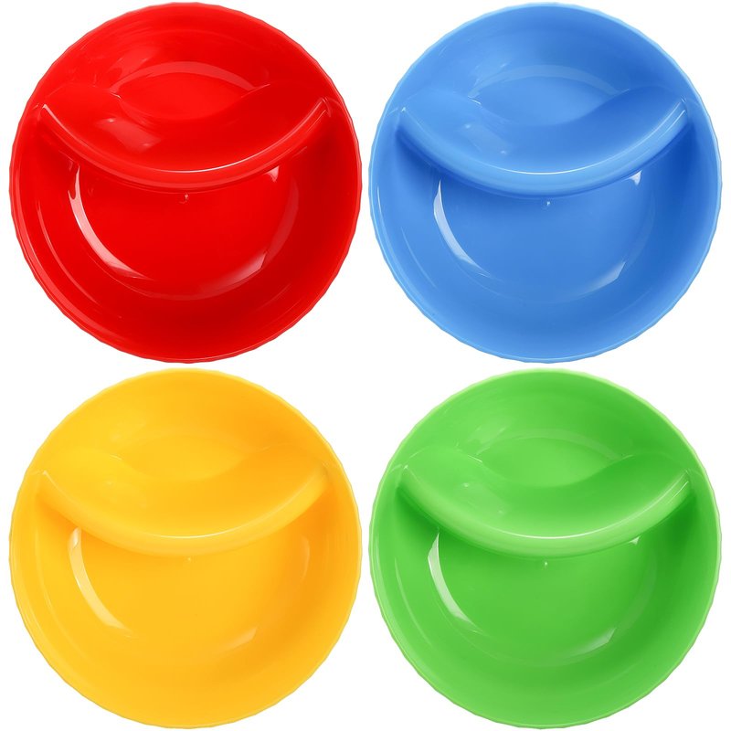 Okllen Set of 12 Anti-soggy Cereal Bowls, Plastic Divided Bowl for Chip and Dip, Separated Snack Bowl Sauce Dipping Dish for Ice Cream, Yogurt and Berries, 4 Colors