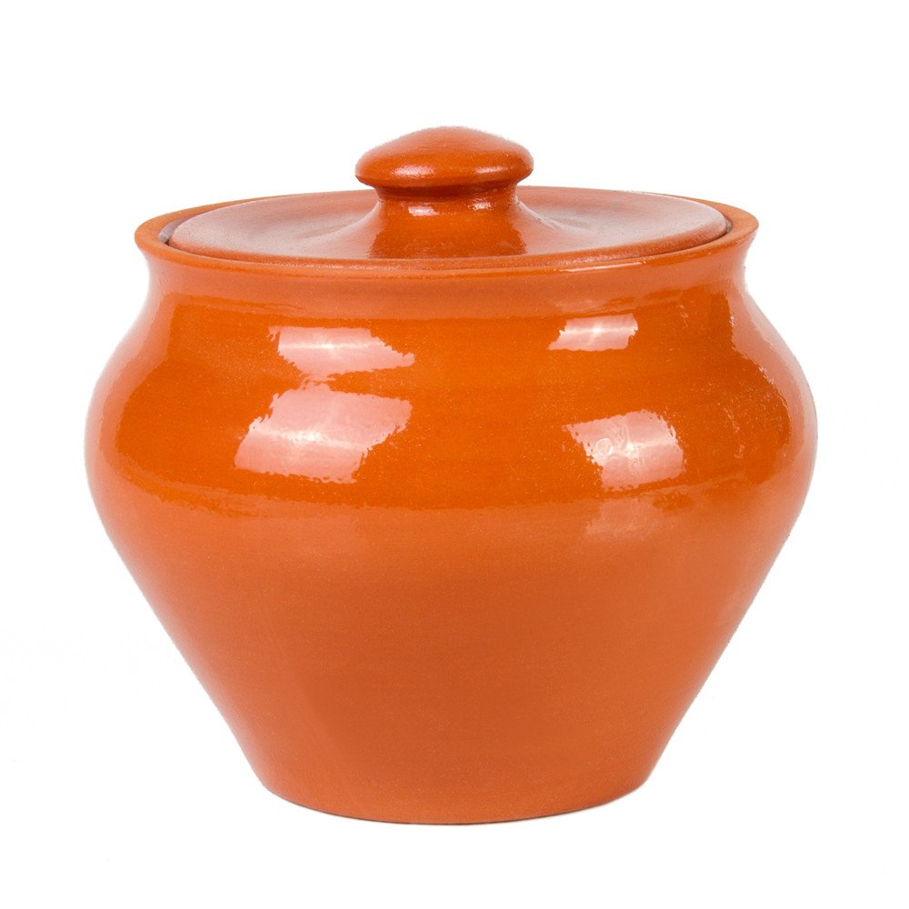 Traditional Natural Clay Stoneware Baking Pots Set of 4 with Lids - Different Capacity, Oven Fork Clay Cookware