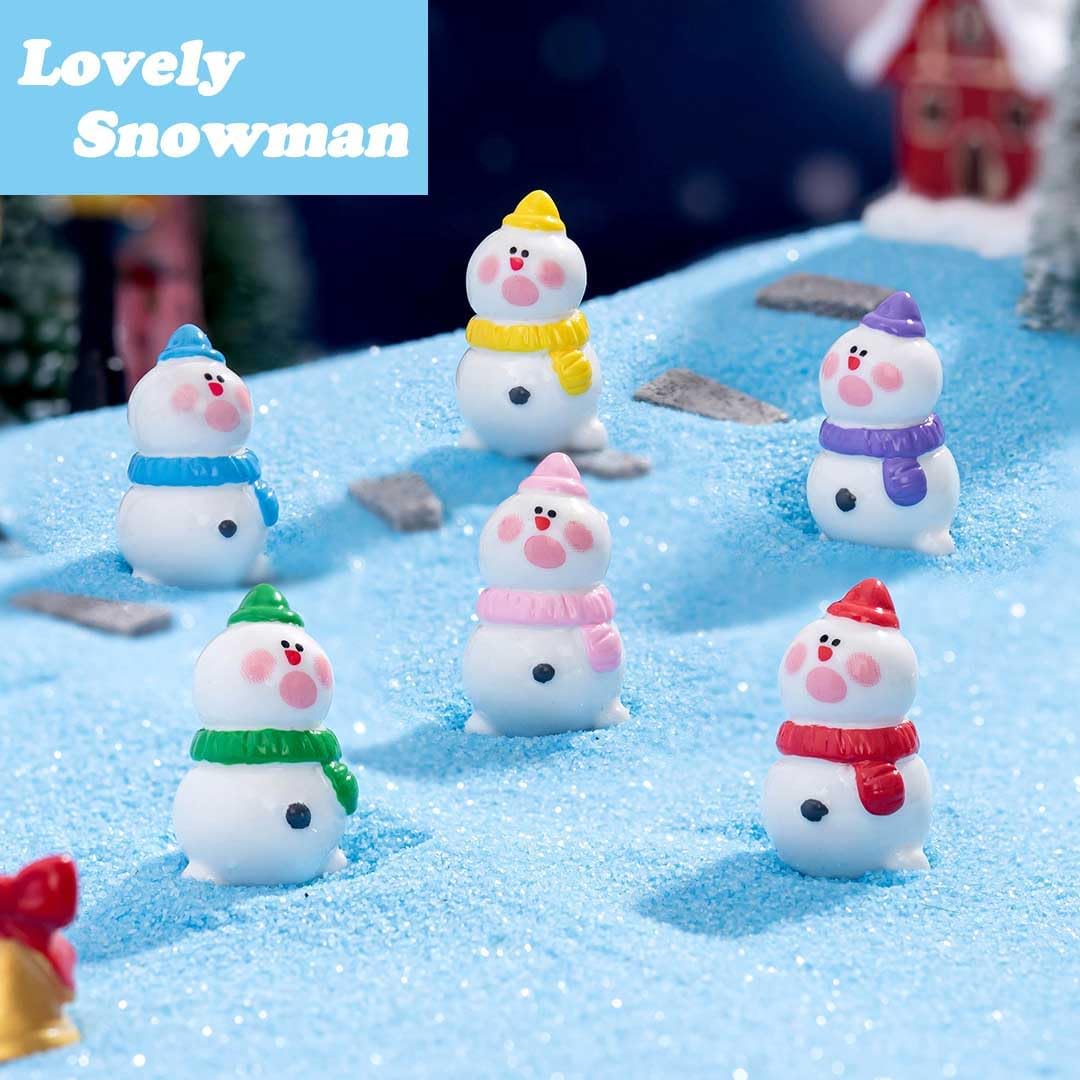 Skiennix Mini Snowman Figurines - 48pcs Christmas Resin Decorations with Top Hat for DIY Party Decor
