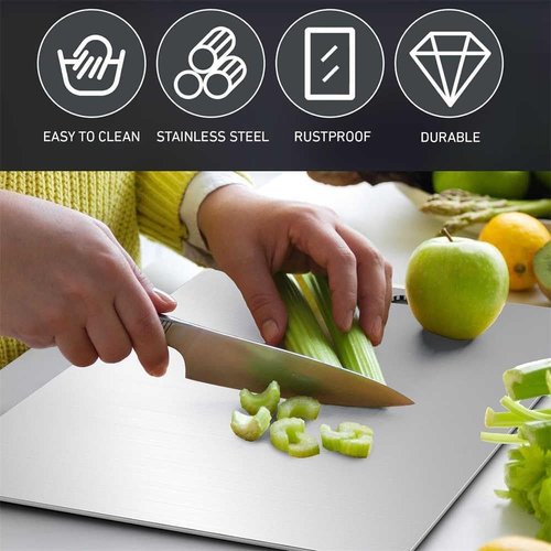 Apex Titanium Cutting Board, Titanium Cutting Boards for Kitchen, Stainless Steel Cutting Board, Double Sided Chopping Board for Cutting Meat Vegetable Fruit(Silver, 15.4 x 11in)