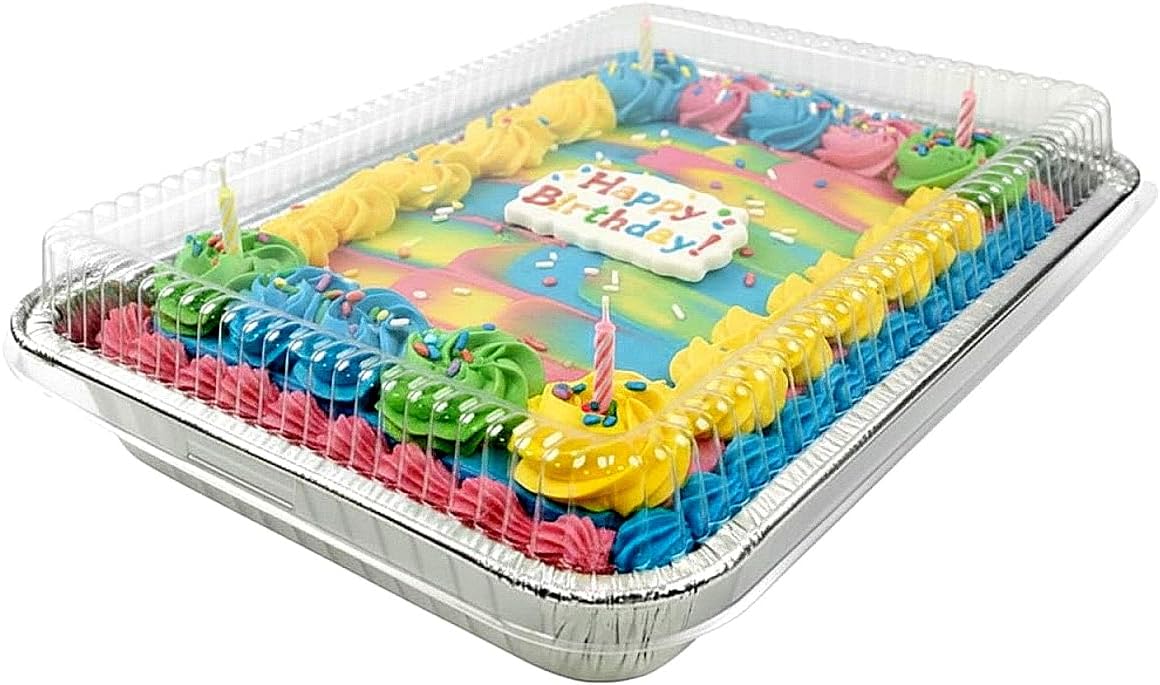 PACTOGO Disposable Aluminum Foil Oblong Cake Pans - 13" x 9" x 2" with Dome Lids | 108 Oz for Baking & Storing (Pack of 12)
