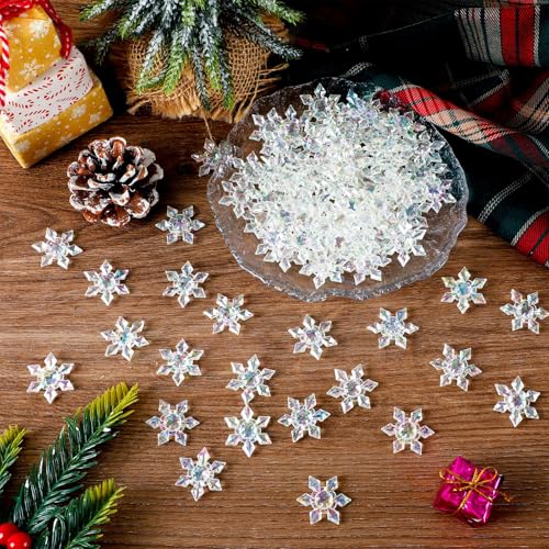 BOARDFEB Transparent Snowflakes - 240Pcs Winter Snowflake Vase Filler Acrylic Crystals Gems