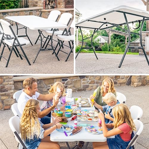 6-Foot Foldable Plastic Banquet Table, Durable Indoor-Outdoor Folding Table