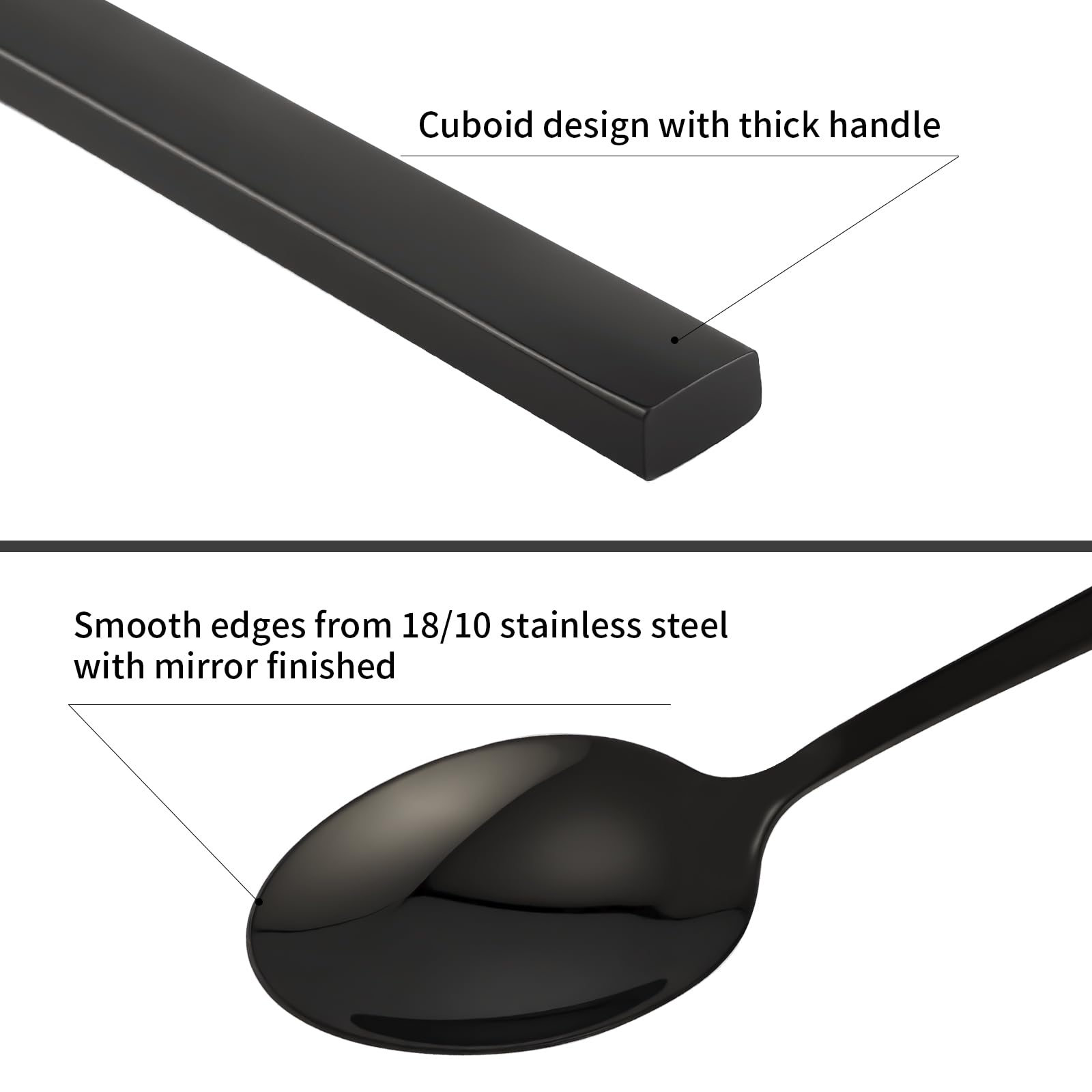 Kelenfer Stainless Steel Flatware Set Hand Forged 18/10 Silverware Set Mirror Black Cutlery Set with Cuboid Handle Matte Finished 20 Pieces Home Event Use Wedding Housewarming Gift Service for 4