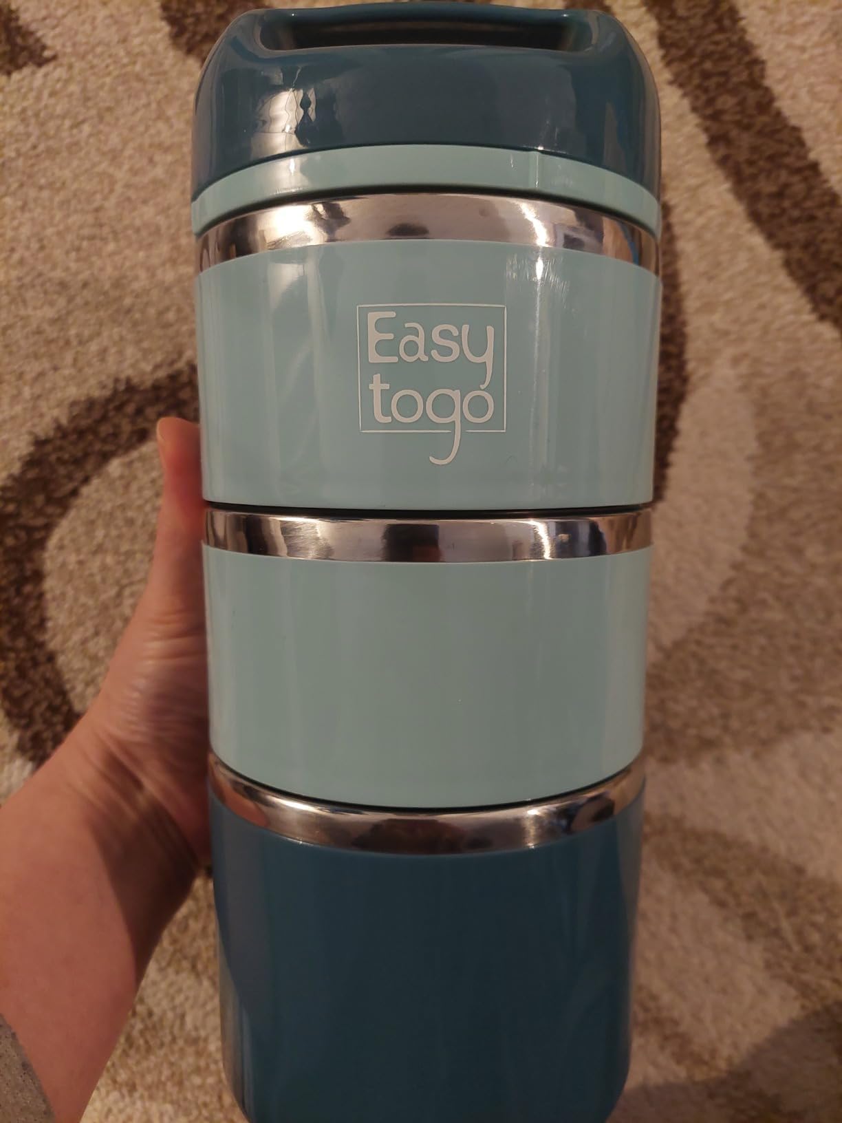 Easy Togo 3 Tier Lunch Box 43Oz-Blue Stainless Steel Stackable Lunch Box with Lunch Bag & Cutlery Set, Portable Lunchbox, Portion Control Meal Prep Togo Lunch Containers for Adults, Women, Men