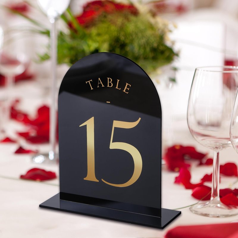 UNIQOOO White Arch Wedding Table Numbers with Stands 1-20, Gold Foil Printed 5x7 Double sided Acrylic Signs and Holders, Perfect for Centerpiece, Reception, Decoration, Party, Anniversary, Event