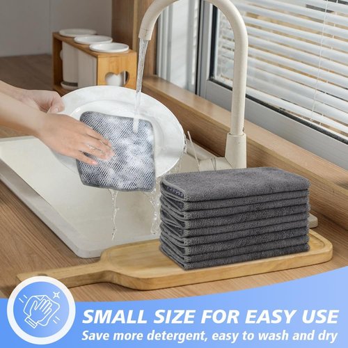KinHwa Microfiber Dish Cloths - Absorbent & Quick-Dry Kitchen Washcloths | 9-Pack Gray (7"x7")