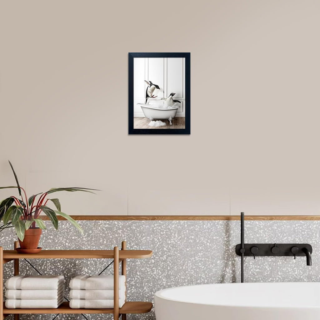Skiennix Kids Bathroom Decor - Cute Penguin Canvas Print | Funny Black and White Wall Art