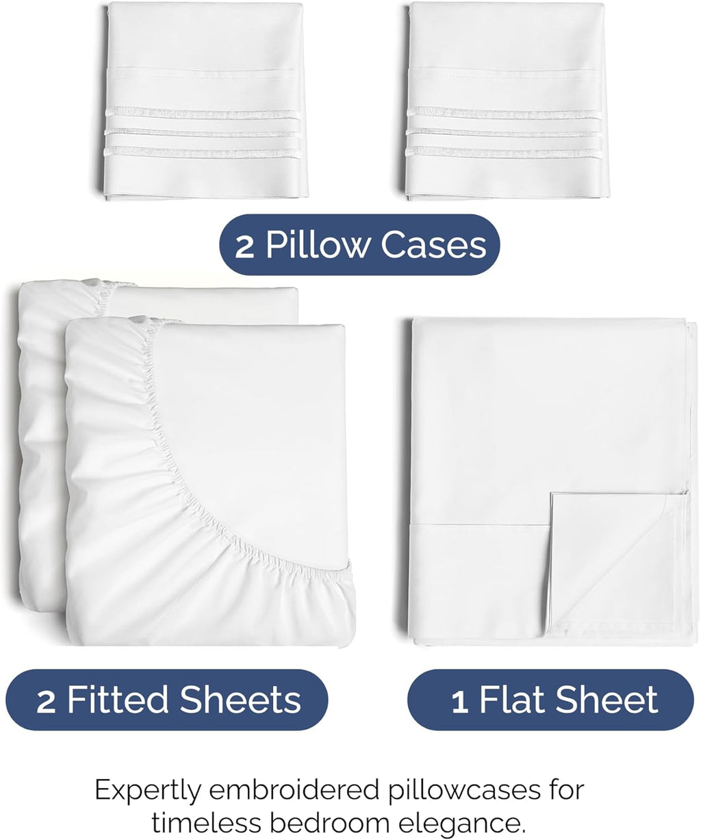Split King Size 5-Piece Sheet Set | Comfy Cooling Bed Sheets - Luxury Hotel Quality - Deep Pockets, Soft & Wrinkle-Free - Oeko-Tex Certified, White