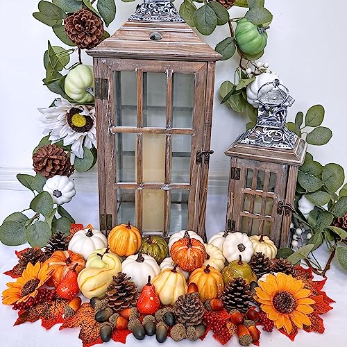 60-Piece Artificial Fall Harvest Decor Set with Pumpkins, Acorns & Pinecones