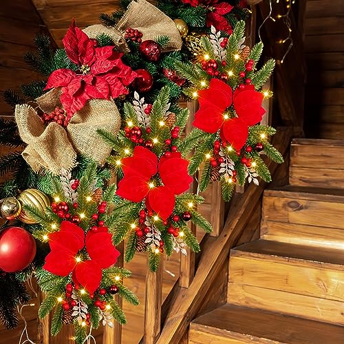 3-Piece Lighted Christmas Teardrop Swags, 17.7-Inch Artificial Pinecone Garland