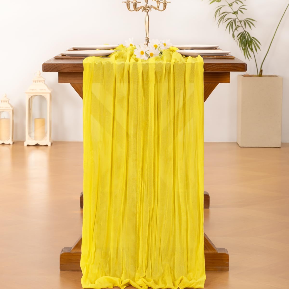 Socomi Yellow Cheesecloth Table Runner - 120 Inch Rustic Gauze for Easter, Weddings & Home Decor