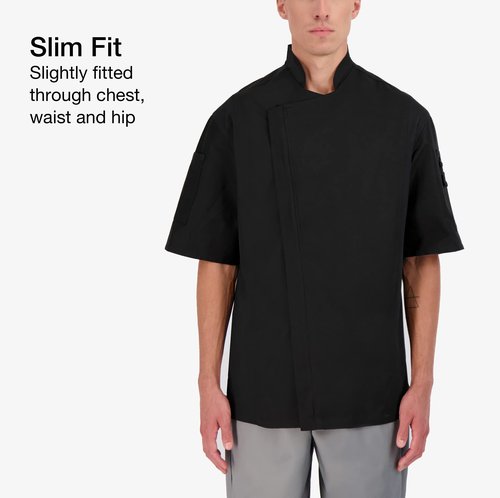 Happy Chef Men's Nova Short Sleeve Executive Chef Coat, Cool Gray, XX-Large
