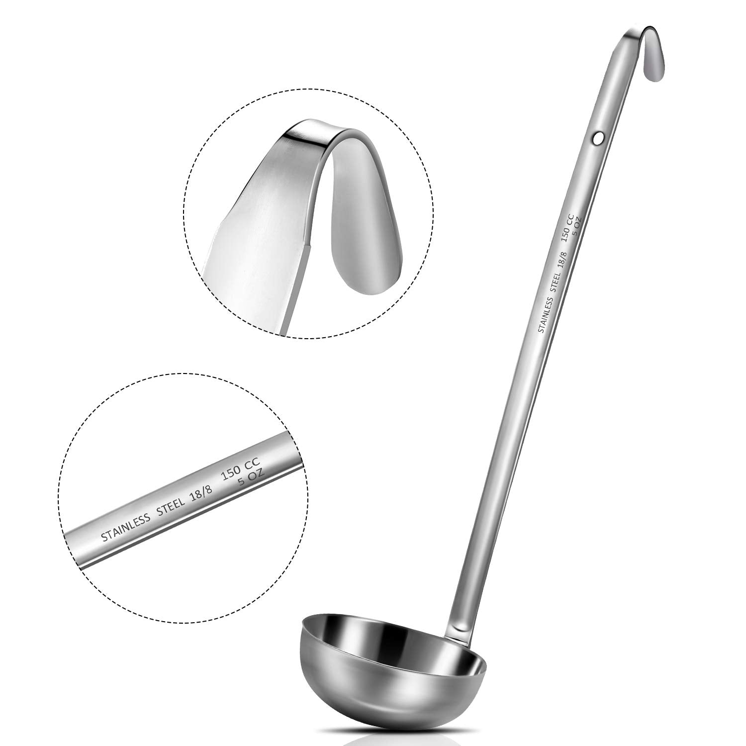meekoo Stainless Steel Ladle Soup Handle Ladle with Pouring Rim for Kitchen Cooking Soup Sauce