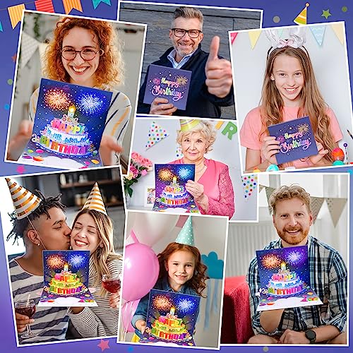 INPHER Blue 3D Pop Up Fireworks Birthday Card with Music & Light - Gifts for Women & Men