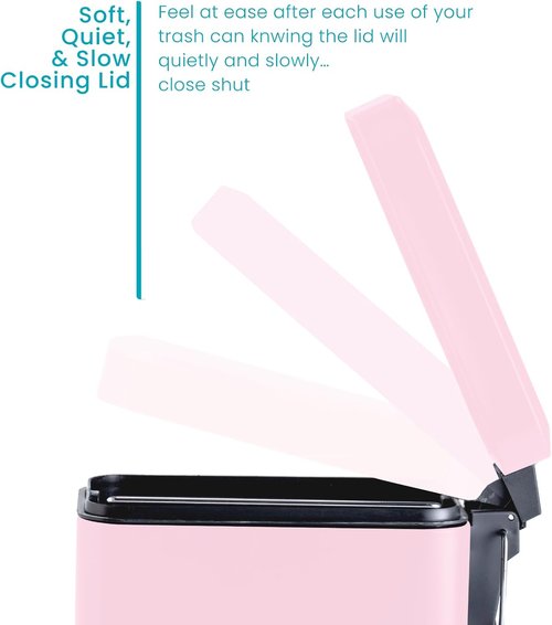 Home Zone Living 1.3 Gallon Stainless Steel Trash Can - Slim Design with Lid & Step Pedal | Matte Pink