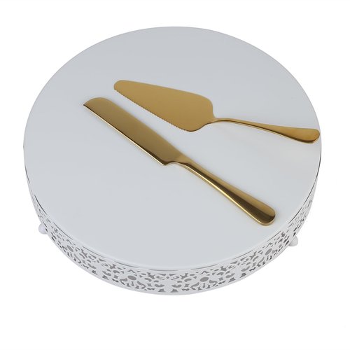 MTJYQTF White Cake Stand Set - Metal Round Cupcake Dessert Stand with Cake Cutting & Cake Spatula for Party, Candy Table Display for Wedding Birthday Baby Shower Housewarming Party CS003-pan-white