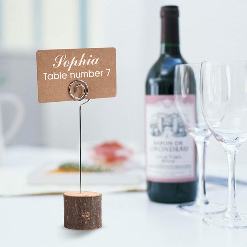 Toncoo 20Pcs Premium Wood Place Card Holders with Swirl Wire and 30 Pcs Kraft Place Cards, Memo Holder, Table Number Holders Stands, Name Cards Photo Holders for Wedding Party Sign Food Cards Label