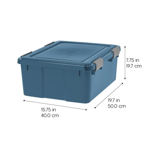 IRIS USA WeatherPro 31 Qt Eco-Friendly Storage Bins with Lids, 4 Pack, BPA-Free Plastic Gasket Box with Tight Latch and Seal, Stackable Nestable Tote Tub - Navy