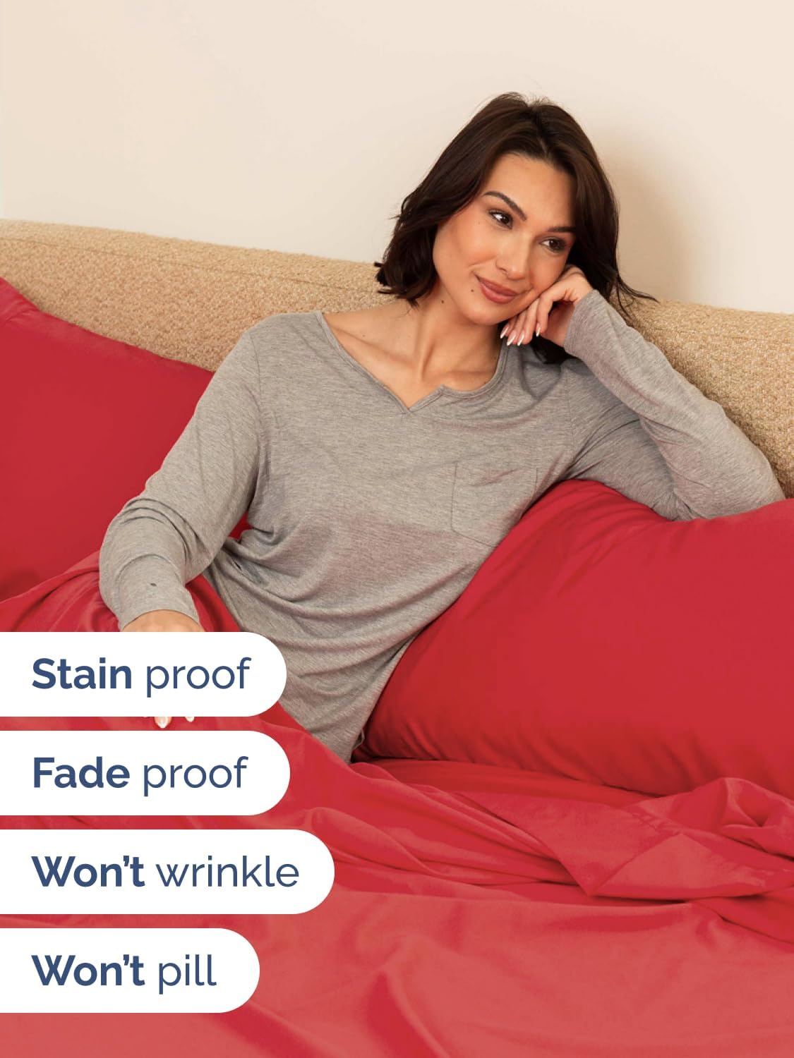 Skiennix Extra Deep Split King Sheet Set - 7 Piece Breathable Cooling Bedding - Soft Wrinkle-Free Red
