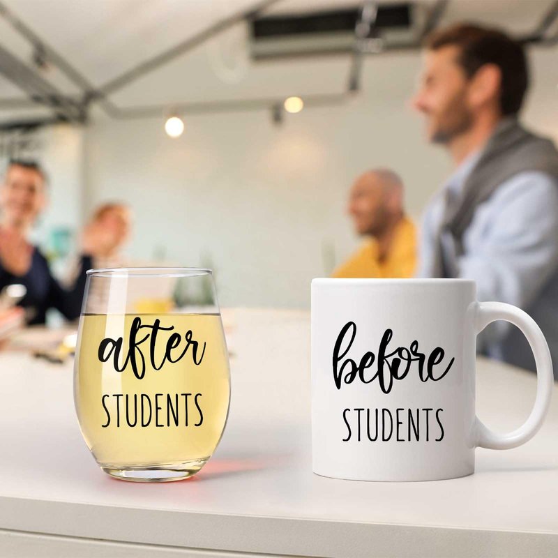 Futtumy Before Students After Students Gift Set 11oz Coffee Mug 17oz Stemless Wine Glass 2oz Shot Glass Set for Teacher Principal Professor, Teacher Appreciation Gifts End of Year Gifts for Women Men